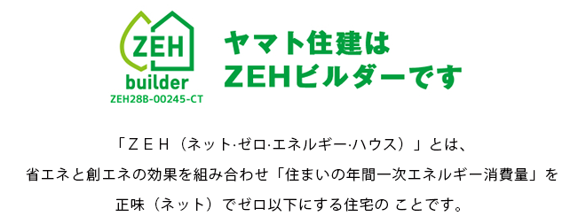 「ＺＥＨ（ネット·ゼロ·エネルギー·ハウス）」とは、省エネと創エネの効果を組み合わせ「住まいの年間一次エネルギー消費量」を正味（ネット）でゼロ以下にする住宅の ことです。