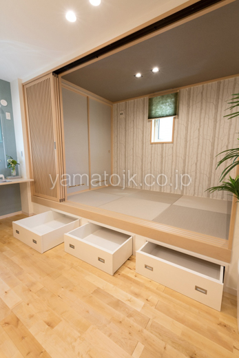 ［京都府宇治市：モデルハウス]京都南住宅展示場／ダブル断熱／nearly zeh／和室／床下収納／パーテーション