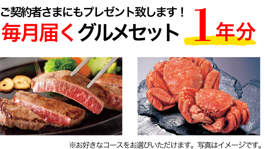 ご契約者様にもプレゼント致します!毎月届くグルメセット1年分